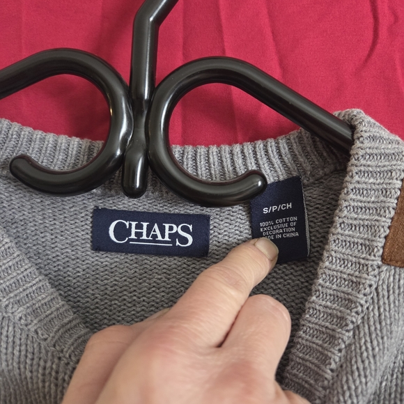 Chaps Heather Gray Crewneck Sweater with Tan Details - Picture 3 of 3